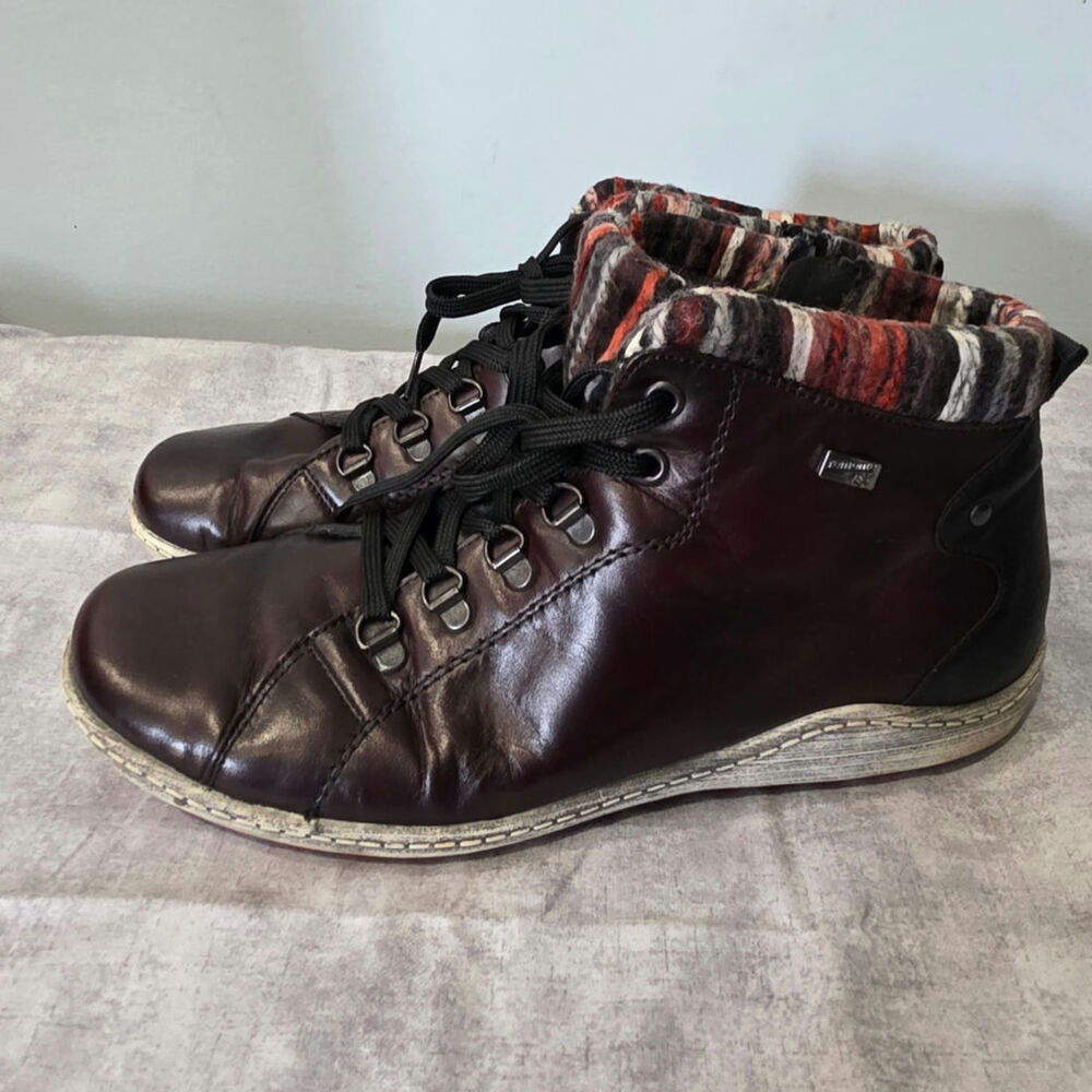 Remonte Womens 41 Ankle Boots RemonteTEX Brown Leather Plaid Lace Up Comfort